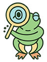 The Riveredge School frog mascot looking into a magnifying glass
