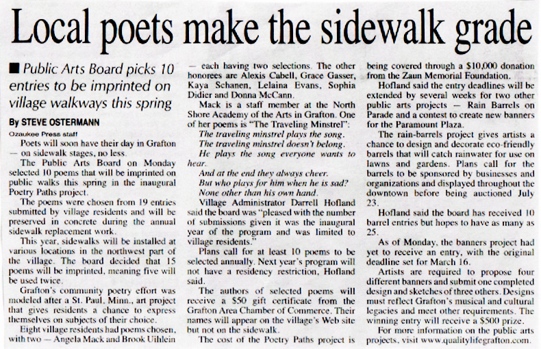 copy of the article "Local poets make the sidewalk grade"